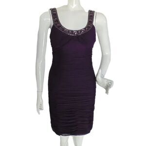 CACHE Dress, XS/S, Purple, Beaded Neck, Ruched, Beads/Sequins, Sleeveless